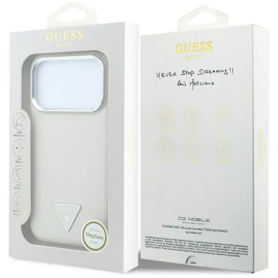 Калъф за iPhone 18 Pro / iPhone 17 Pro - Grained Triangle Logo MagSafe (GUHMP18LPGSMTLSE) - Guess - Бежов