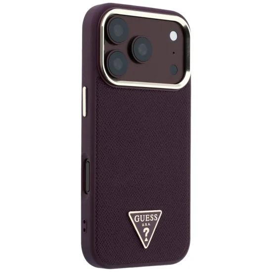 Калъф за iPhone 18 Pro / iPhone 17 Pro - Grained Triangle Logo MagSafe (GUHMP18LPGSMTLSU) - Guess - Бордо