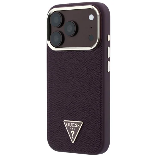 Калъф за iPhone 18 Pro / iPhone 17 Pro - Grained Triangle Logo MagSafe (GUHMP18LPGSMTLSU) - Guess - Бордо