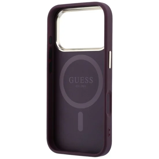 Калъф за iPhone 18 Pro / iPhone 17 Pro - Grained Triangle Logo MagSafe (GUHMP18LPGSMTLSU) - Guess - Бордо