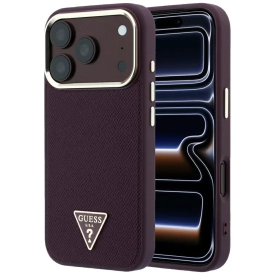 Калъф за iPhone 18 Pro / iPhone 17 Pro - Grained Triangle Logo MagSafe (GUHMP18LPGSMTLSU) - Guess - Бордо