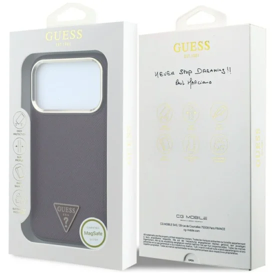Калъф за iPhone 18 Pro / iPhone 17 Pro - Grained Triangle Logo MagSafe (GUHMP18LPGSMTLSU) - Guess - Бордо