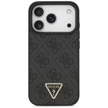 Калъф за iPhone 18 Pro / iPhone 17 Pro - Leather 4G Triangle Strass MagSafe (GUHMP18LP4TDPLK) - Guess - Черен