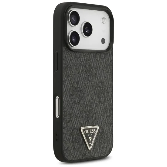Калъф за iPhone 18 Pro / iPhone 17 Pro - Leather 4G Triangle Strass MagSafe (GUHMP18LP4TDPLK) - Guess - Черен