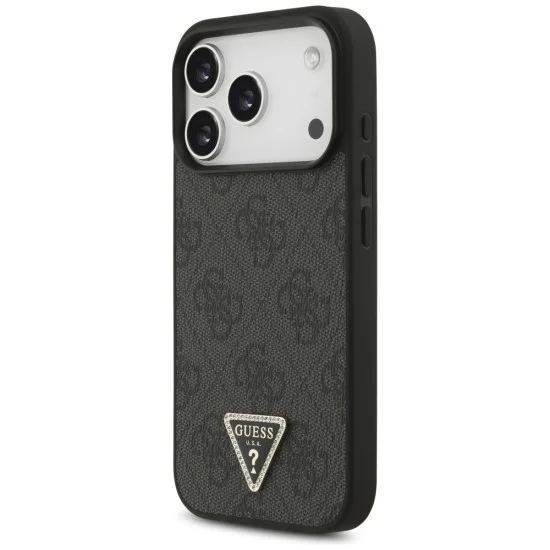 Калъф за iPhone 18 Pro / iPhone 17 Pro - Leather 4G Triangle Strass MagSafe (GUHMP18LP4TDPLK) - Guess - Черен