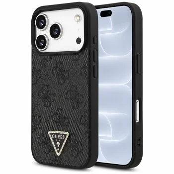 Калъф за iPhone 18 Pro / iPhone 17 Pro - Leather 4G Triangle Strass MagSafe (GUHMP18LP4TDPLK) - Guess - Черен