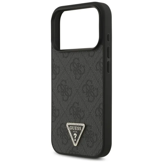 Калъф за iPhone 18 Pro / iPhone 17 Pro - Leather 4G Triangle Strass MagSafe (GUHMP18LP4TDPLK) - Guess - Черен