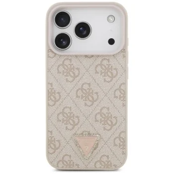 Калъф за iPhone 18 Pro / iPhone 17 Pro - Leather 4G Triangle Strass MagSafe (GUHMP18LP4TDPP) - Guess - Розов