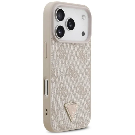 Калъф за iPhone 18 Pro / iPhone 17 Pro - Leather 4G Triangle Strass MagSafe (GUHMP18LP4TDPP) - Guess - Розов