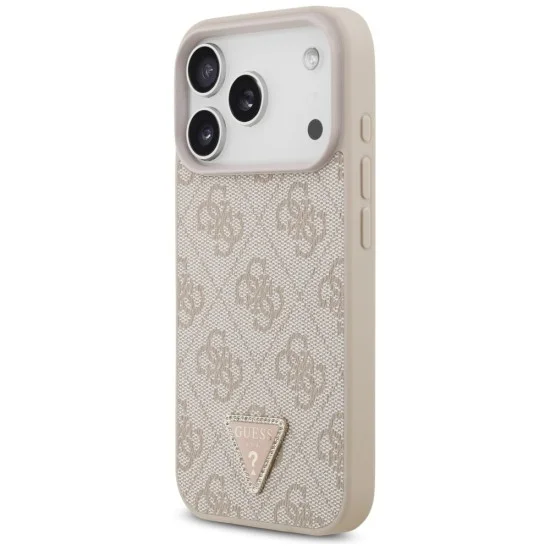 Калъф за iPhone 18 Pro / iPhone 17 Pro - Leather 4G Triangle Strass MagSafe (GUHMP18LP4TDPP) - Guess - Розов