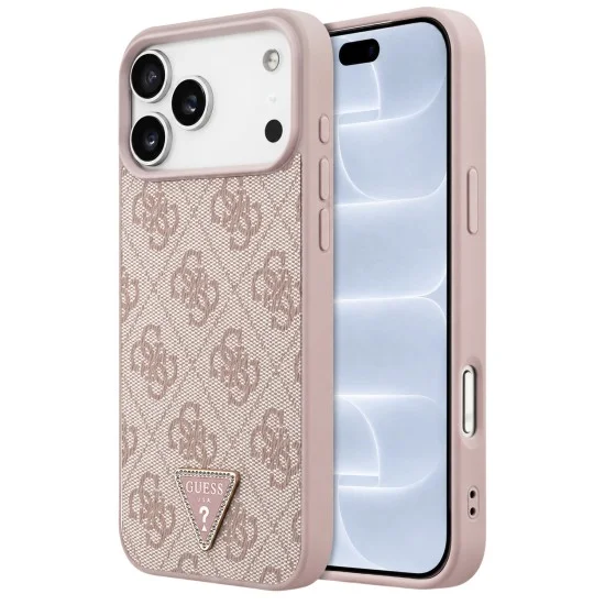 Калъф за iPhone 18 Pro / iPhone 17 Pro - Leather 4G Triangle Strass MagSafe (GUHMP18LP4TDPP) - Guess - Розов