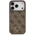 Калъф за iPhone 18 Pro / iPhone 17 Pro - Leather 4G Triangle Strass MagSafe (GUHMP18LP4TDPW) - Guess - Кафяв
