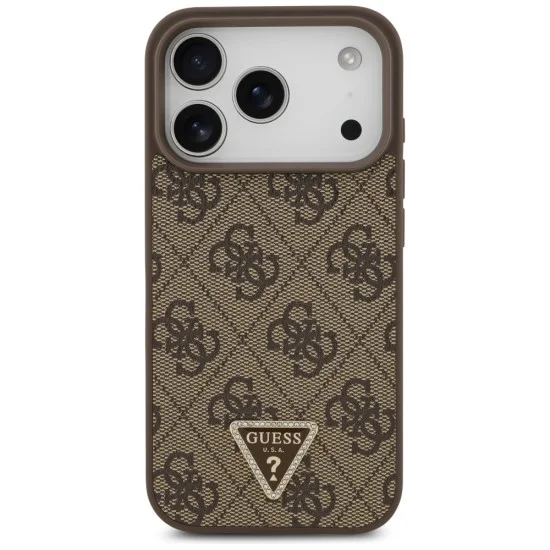Калъф за iPhone 18 Pro / iPhone 17 Pro - Leather 4G Triangle Strass MagSafe (GUHMP18LP4TDPW) - Guess - Кафяв