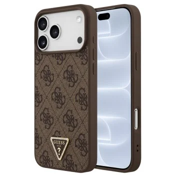 Калъф за iPhone 18 Pro / iPhone 17 Pro - Leather 4G Triangle Strass MagSafe (GUHMP18LP4TDPW) - Guess - Кафяв