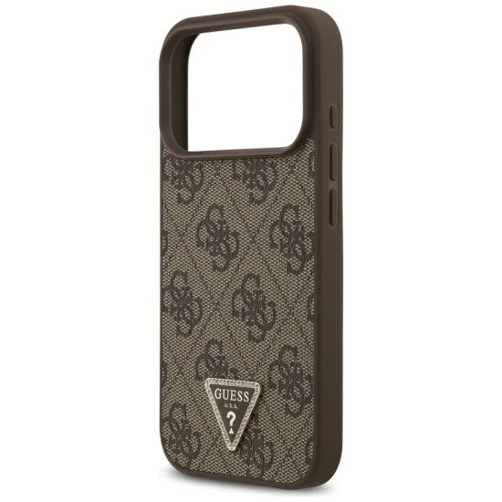 Калъф за iPhone 18 Pro / iPhone 17 Pro - Leather 4G Triangle Strass MagSafe (GUHMP18LP4TDPW) - Guess - Кафяв