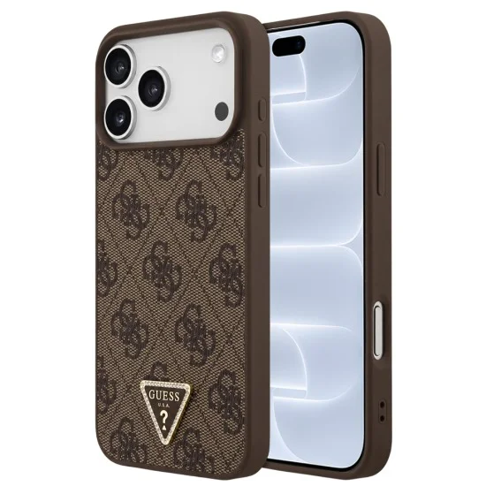Калъф за iPhone 18 Pro / iPhone 17 Pro - Leather 4G Triangle Strass MagSafe (GUHMP18LP4TDPW) - Guess - Кафяв