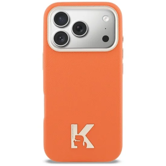 Калъф за iPhone 18 Pro / iPhone 17 Pro - Leather FW with KHead Logo MagSafe (KLHMP18L5PGFKHGO) - Karl Lagerfeld - Оранжев