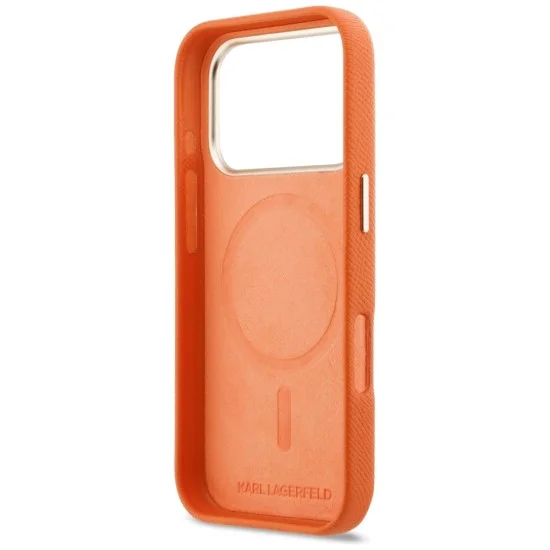 Калъф за iPhone 18 Pro / iPhone 17 Pro - Leather FW with KHead Logo MagSafe (KLHMP18L5PGFKHGO) - Karl Lagerfeld - Оранжев