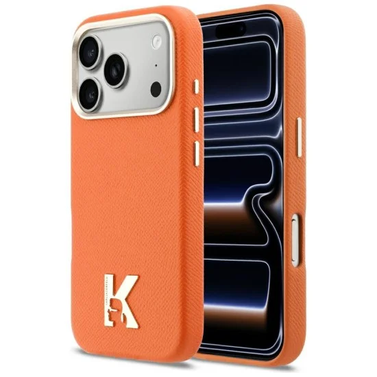 Калъф за iPhone 18 Pro / iPhone 17 Pro - Leather FW with KHead Logo MagSafe (KLHMP18L5PGFKHGO) - Karl Lagerfeld - Оранжев