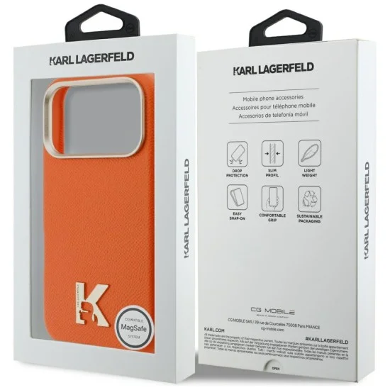 Калъф за iPhone 18 Pro / iPhone 17 Pro - Leather FW with KHead Logo MagSafe (KLHMP18L5PGFKHGO) - Karl Lagerfeld - Оранжев
