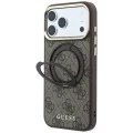 Калъф за iPhone 18 Pro / iPhone 17 Pro - Ring Stand 360 4G Leather Classic Logo MagSafe (GUHMP18L6PS4RSCLW) - Guess - Кафяв