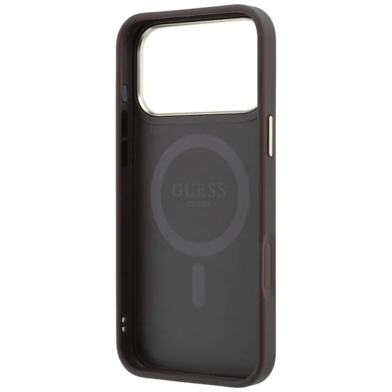 Калъф за iPhone 18 Pro / iPhone 17 Pro - Ring Stand 360 4G Leather Classic Logo MagSafe (GUHMP18L6PS4RSCLW) - Guess - Кафяв