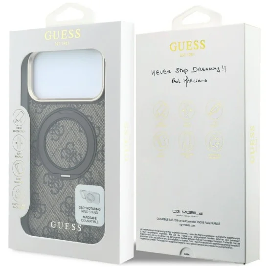 Калъф за iPhone 18 Pro / iPhone 17 Pro - Ring Stand 360 4G Leather Classic Logo MagSafe (GUHMP18L6PS4RSCLW) - Guess - Кафяв