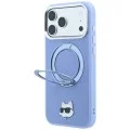 Калъф за iPhone 18 Pro / iPhone 17 Pro - Saffiano Ring Stand 360° Choupette Head Pin (KLHMP18LPSRSCHHB) - Karl Lagerfeld - Светло син