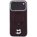 Калъф за iPhone 18 Pro / iPhone 17 Pro - Saffiano Ring Stand 360° Choupette Head Pin (KLHMP18LPSRSCHHR) - Karl Lagerfeld - Бордо