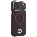 Калъф за iPhone 18 Pro / iPhone 17 Pro - Saffiano Ring Stand 360° Choupette Head Pin (KLHMP18LPSRSCHHR) - Karl Lagerfeld - Бордо
