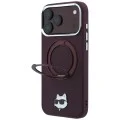 Калъф за iPhone 18 Pro / iPhone 17 Pro - Saffiano Ring Stand 360° Choupette Head Pin (KLHMP18LPSRSCHHR) - Karl Lagerfeld - Бордо