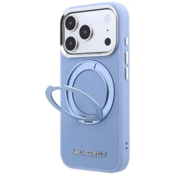 Калъф за iPhone 18 Pro / iPhone 17 Pro - Saffiano Ring Stand 360° Classic Logo (KLHMP18L6PSARSKMB) - Karl Lagerfeld - Светло син