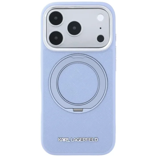 Калъф за iPhone 18 Pro / iPhone 17 Pro - Saffiano Ring Stand 360° Classic Logo (KLHMP18L6PSARSKMB) - Karl Lagerfeld - Светло син