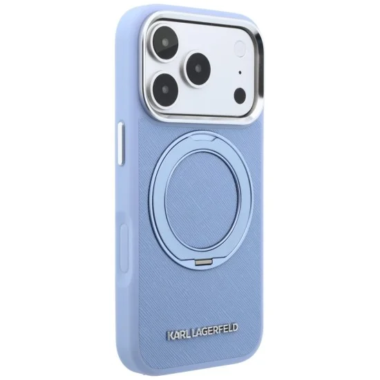 Калъф за iPhone 18 Pro / iPhone 17 Pro - Saffiano Ring Stand 360° Classic Logo (KLHMP18L6PSARSKMB) - Karl Lagerfeld - Светло син
