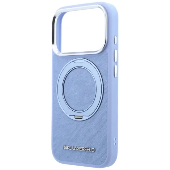 Калъф за iPhone 18 Pro / iPhone 17 Pro - Saffiano Ring Stand 360° Classic Logo (KLHMP18L6PSARSKMB) - Karl Lagerfeld - Светло син