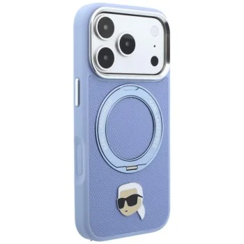 Калъф за iPhone 18 Pro / iPhone 17 Pro - Saffiano Ring Stand 360° K. Head Pin (KLHMP18LPSRSKLHB) - Karl Lagerfeld - Светло син