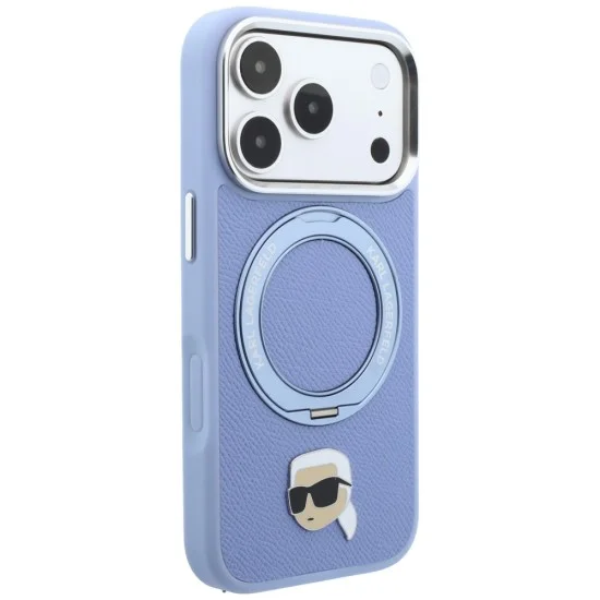 Калъф за iPhone 18 Pro / iPhone 17 Pro - Saffiano Ring Stand 360° K. Head Pin (KLHMP18LPSRSKLHB) - Karl Lagerfeld - Светло син
