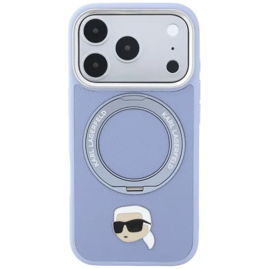 Калъф за iPhone 18 Pro / iPhone 17 Pro - Saffiano Ring Stand 360° K. Head Pin (KLHMP18LPSRSKLHB) - Karl Lagerfeld - Светло син