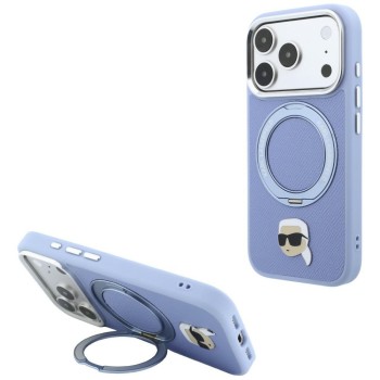 Калъф за iPhone 18 Pro / iPhone 17 Pro - Saffiano Ring Stand 360° K. Head Pin (KLHMP18LPSRSKLHB) - Karl Lagerfeld - Светло син