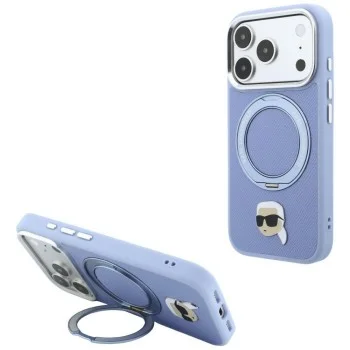 Калъф за iPhone 18 Pro / iPhone 17 Pro - Saffiano Ring Stand 360° K. Head Pin (KLHMP18LPSRSKLHB) - Karl Lagerfeld - Светло син