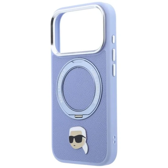 Калъф за iPhone 18 Pro / iPhone 17 Pro - Saffiano Ring Stand 360° K. Head Pin (KLHMP18LPSRSKLHB) - Karl Lagerfeld - Светло син