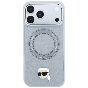 Калъф за iPhone 18 Pro / iPhone 17 Pro - Saffiano Ring Stand 360° K. Head Pin (KLHMP18LPSRSKLHG) - Karl Lagerfeld - Сив