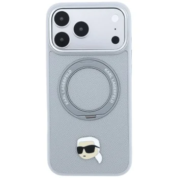 Калъф за iPhone 18 Pro / iPhone 17 Pro - Saffiano Ring Stand 360° K. Head Pin (KLHMP18LPSRSKLHG) - Karl Lagerfeld - Сив