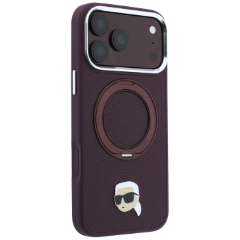 Калъф за iPhone 18 Pro / iPhone 17 Pro - Saffiano Ring Stand 360° K. Head Pin (KLHMP18LPSRSKLHR) - Karl Lagerfeld - Бордо