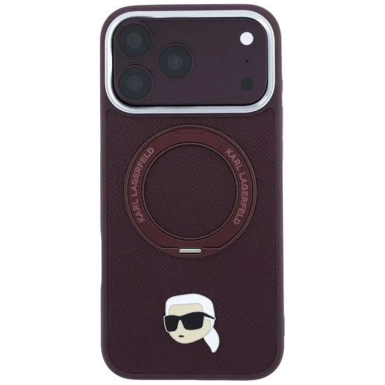 Калъф за iPhone 18 Pro / iPhone 17 Pro - Saffiano Ring Stand 360° K. Head Pin (KLHMP18LPSRSKLHR) - Karl Lagerfeld - Бордо