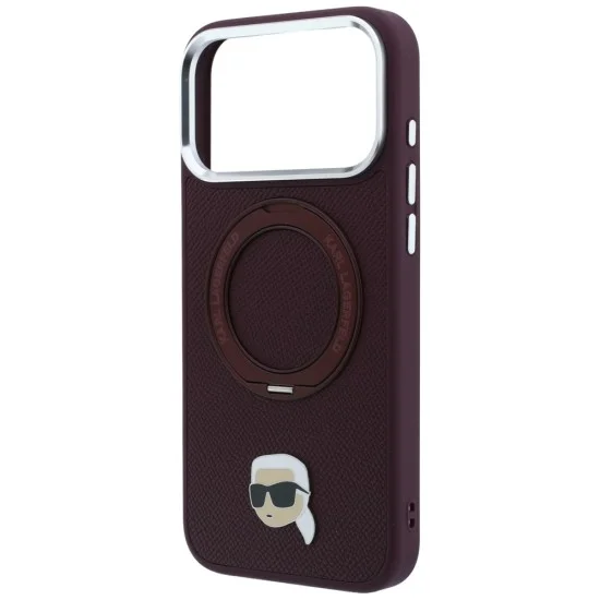 Калъф за iPhone 18 Pro / iPhone 17 Pro - Saffiano Ring Stand 360° K. Head Pin (KLHMP18LPSRSKLHR) - Karl Lagerfeld - Бордо
