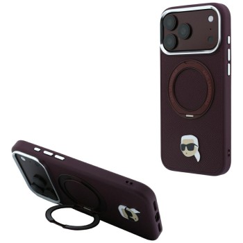 Калъф за iPhone 18 Pro / iPhone 17 Pro - Saffiano Ring Stand 360° K. Head Pin (KLHMP18LPSRSKLHR) - Karl Lagerfeld - Бордо
