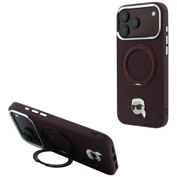 Калъф за iPhone 18 Pro / iPhone 17 Pro - Saffiano Ring Stand 360° K. Head Pin (KLHMP18LPSRSKLHR) - Karl Lagerfeld - Бордо