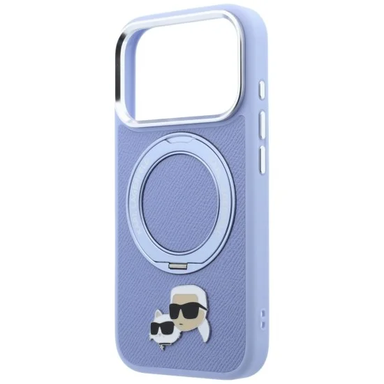 Калъф за iPhone 18 Pro / iPhone 17 Pro - Saffiano Ring Stand 360° KC Heads Pin (KLHMP18LPSRSKCHB) - Karl Lagerfeld - Светло син