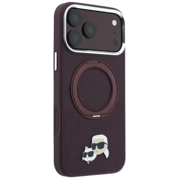 Калъф за iPhone 18 Pro / iPhone 17 Pro - Saffiano Ring Stand 360° KC Heads Pin (KLHMP18LPSRSKCHR) - Karl Lagerfeld - Бордо
